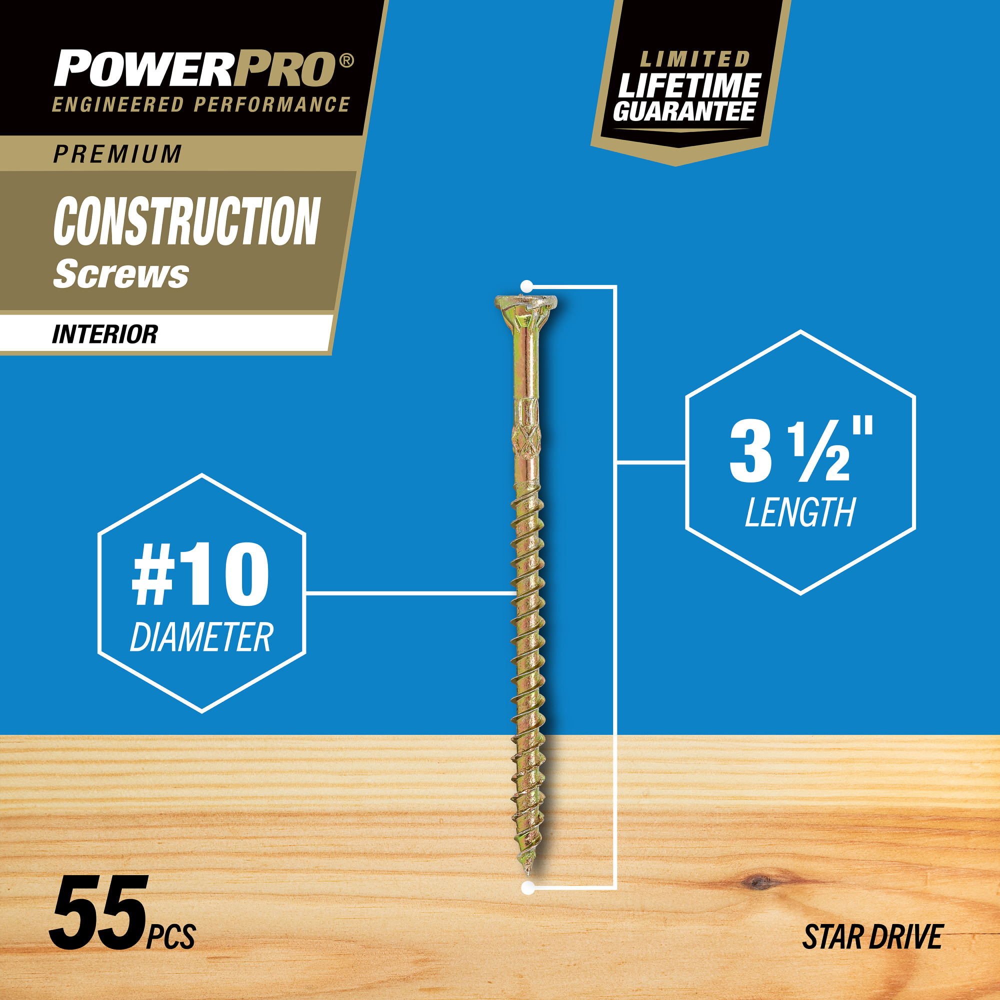 Power Pro Premium Interior Construction Screws (#10 x 3-1/2 in.) - 55 pc