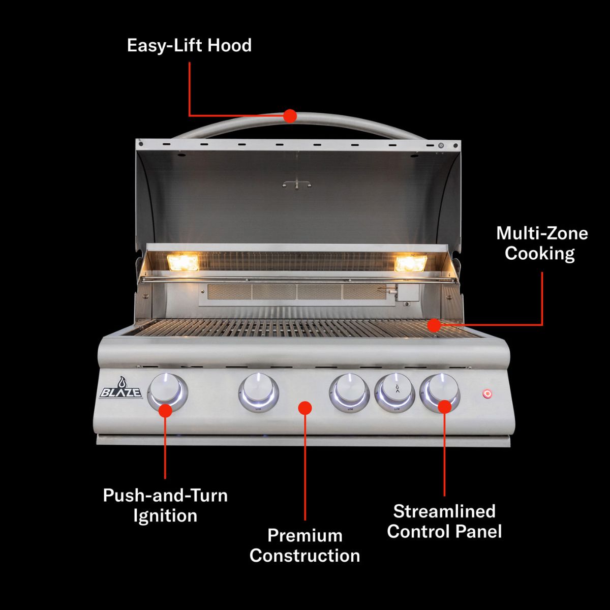 Blaze 32 in. 4-Burner Premium LTE+ Gas Grill with Rear Burner and Built-in Lighting System