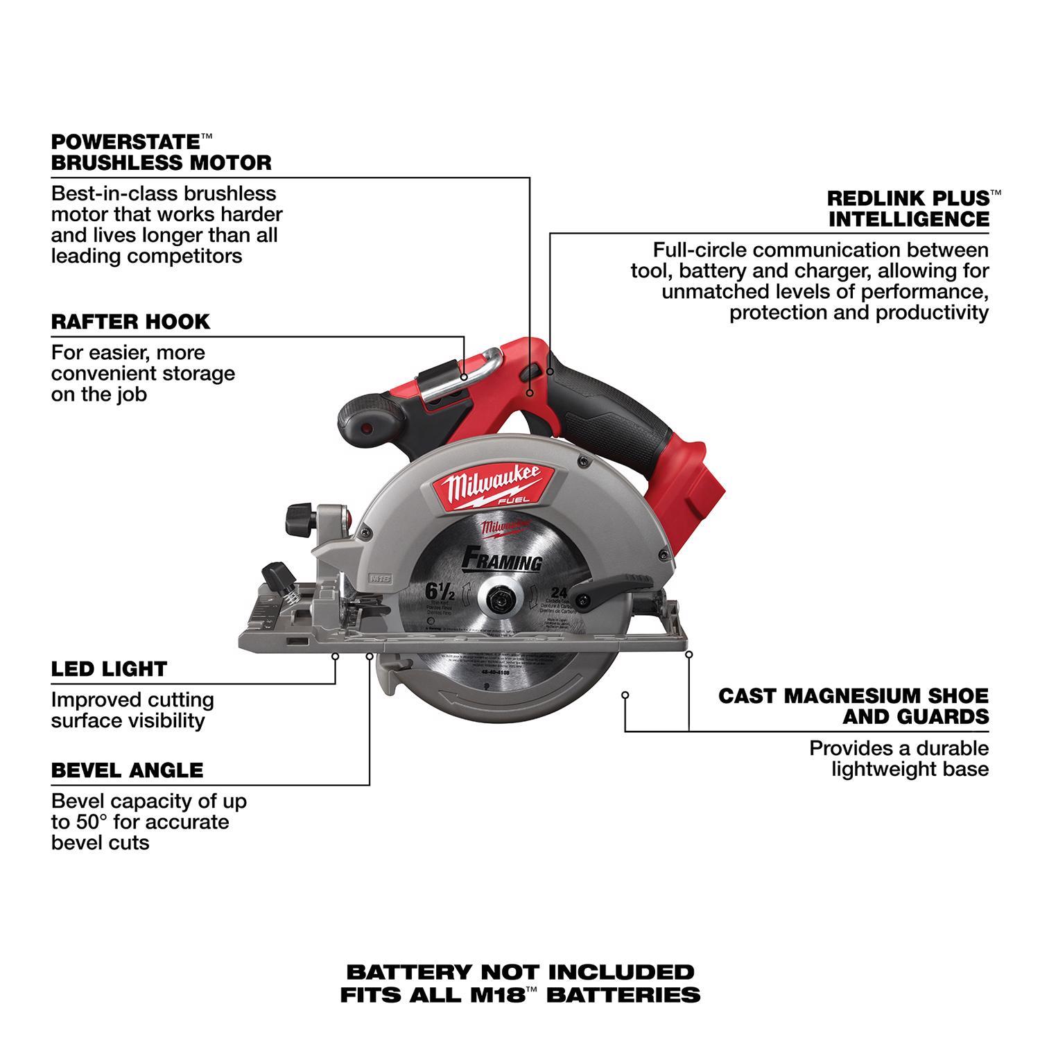 Milwaukee M18 FUEL 6-1/2 in. Cordless Brushless Circular Saw Tool Only