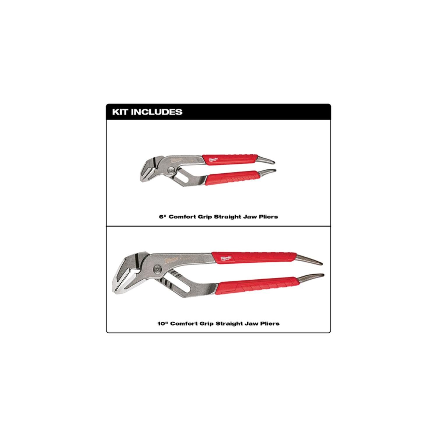 Milwaukee Groove Joint 2 pc Forged Alloy Steel Straight Jaw Pliers Set 6 and 10 in. L