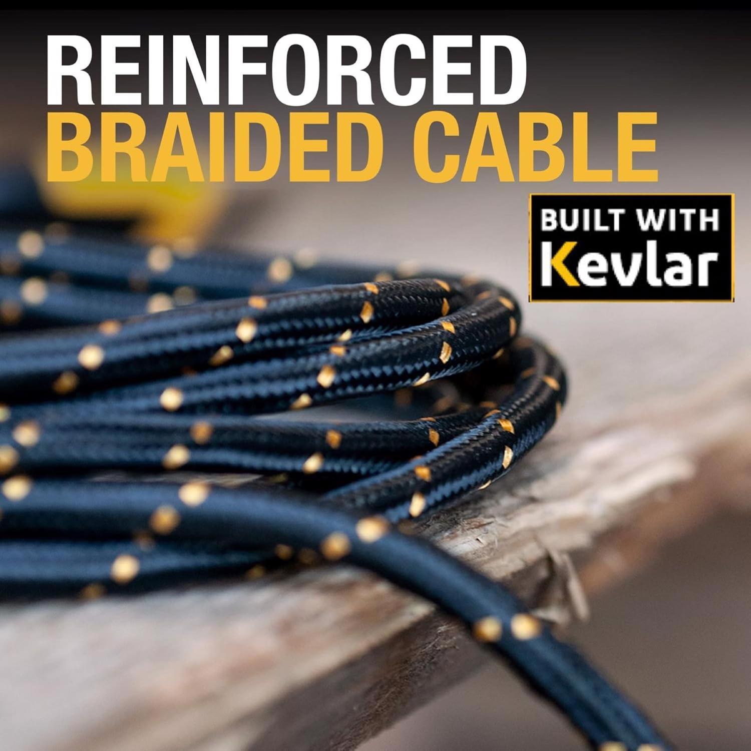DeWalt Lightning, Type C and Micro USB 3-in-1 Cable 6 ft. Black/Yellow