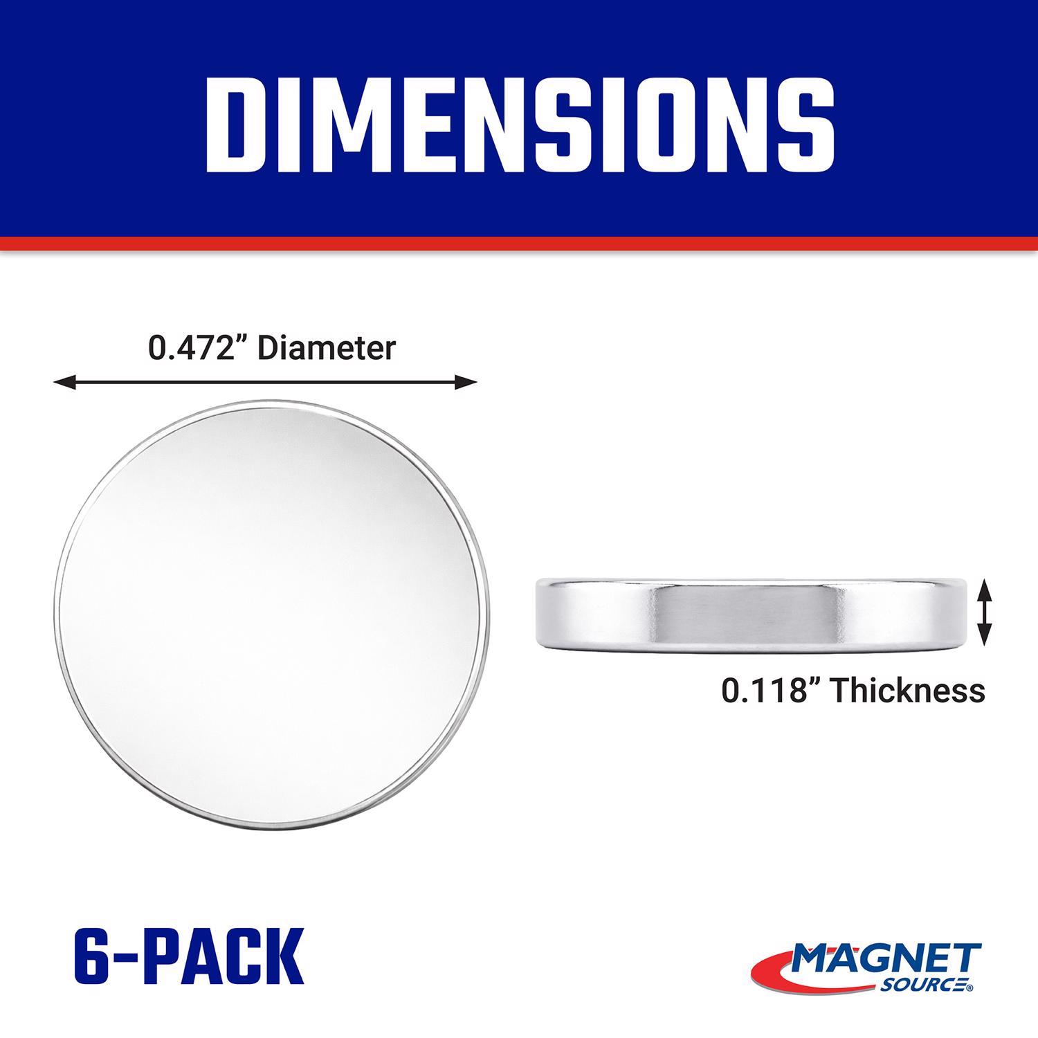 Magnet Source.118 in. L X.472 in. W Silver Super Disc Magnets 4.3 lb. pull 6 pc