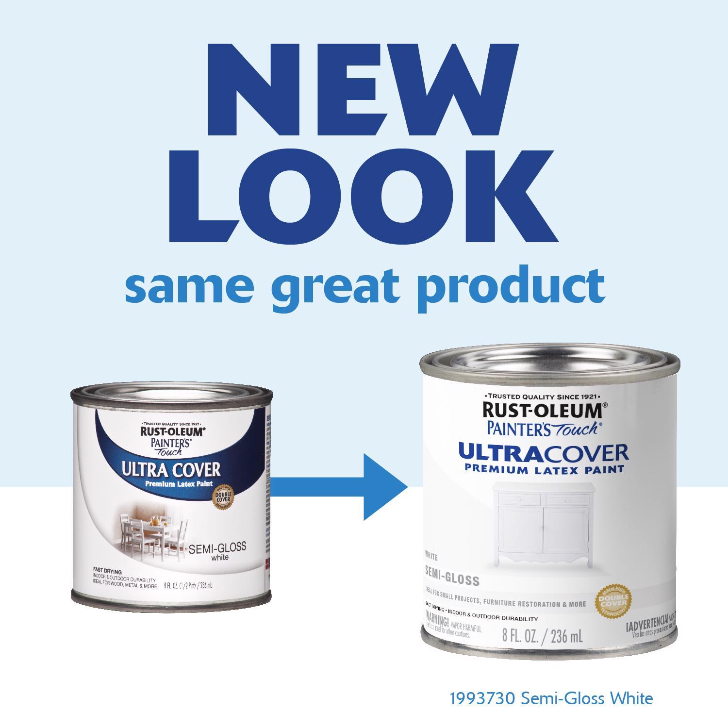 Rust-Oleum Painters Touch Semi-Gloss White Water-Based Ultra Cover Paint Exterior and Interior 0.5 p