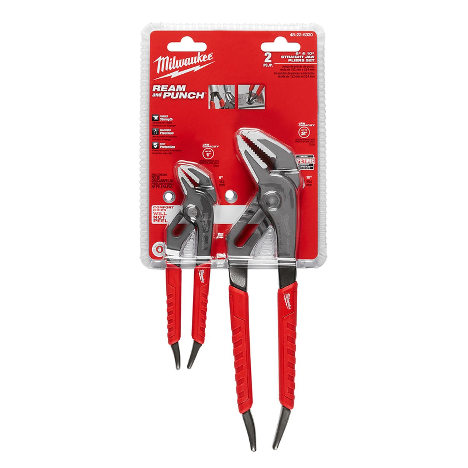 Milwaukee Groove Joint 2 pc Forged Alloy Steel Straight Jaw Pliers Set 6 and 10 in. L