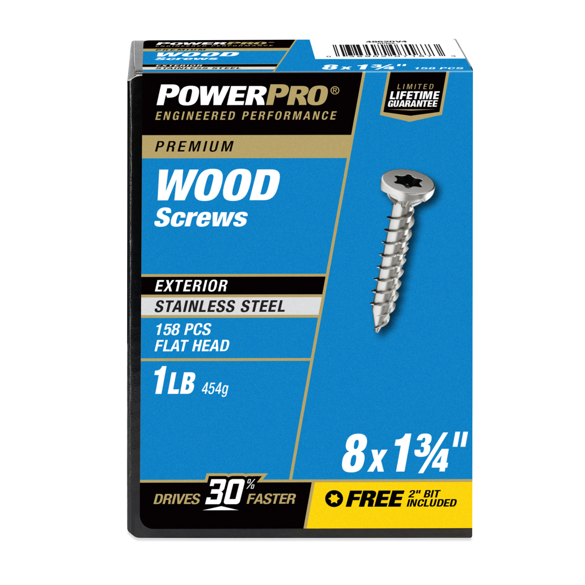 Power Pro Premium 305 Stainless Steel Wood Screws (#8 x 1-3/4 in.) - 158 pc