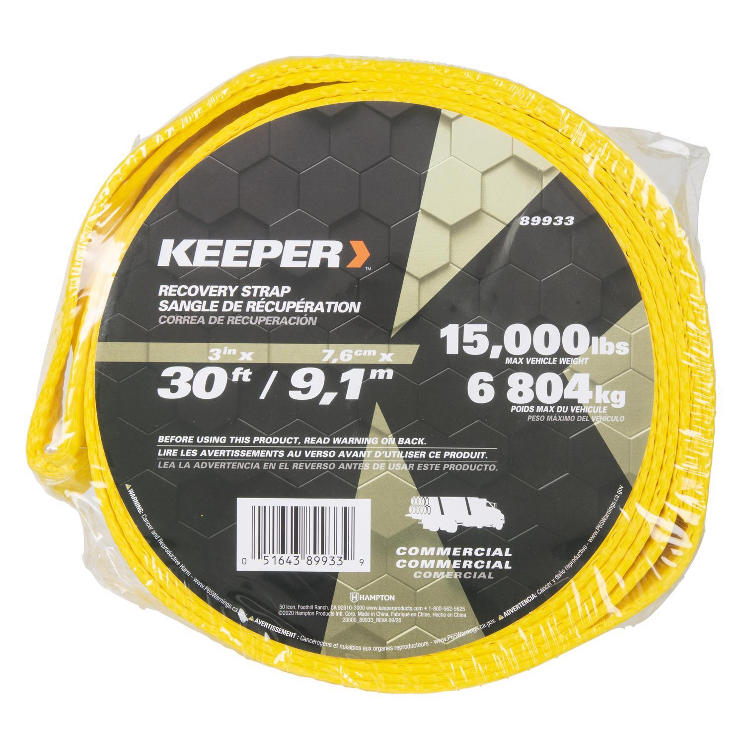 Keeper 3 in. W X 30 ft. L Yellow Vehicle Recovery Strap 15000 lb 1 pk