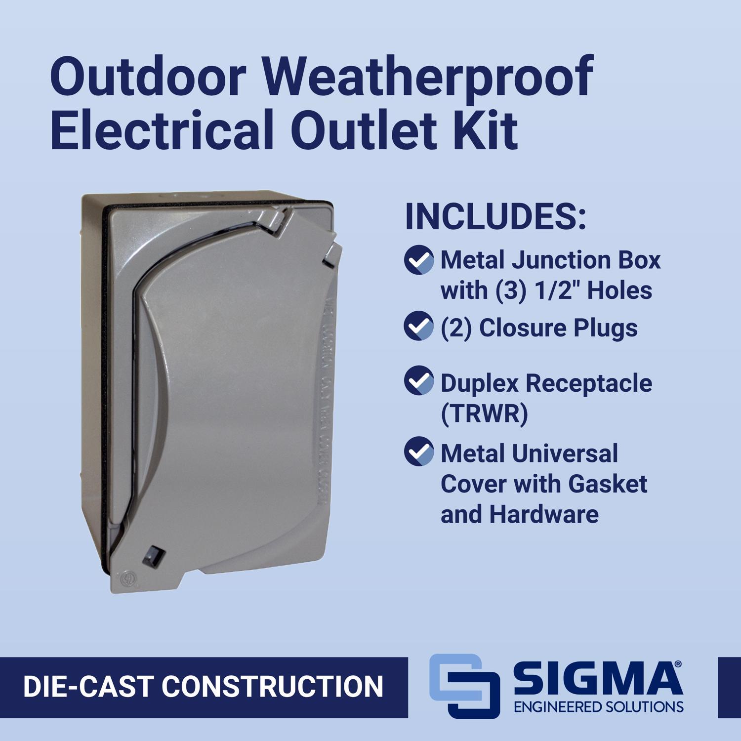 Sigma Engineered Solutions Rectangle Die-Cast Metal 1 gang 4.58 in. H X 2.83 in. W Duplex Outlet Kit