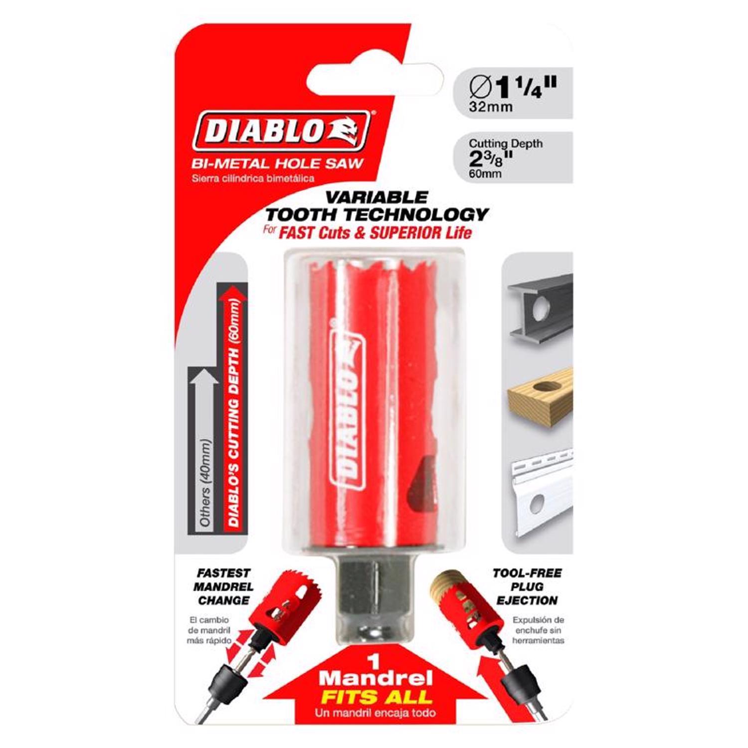 Diablo Snap-Lock Plus 1-1/4 in. Bi-Metal 2-3/8 in. L Hole Saw Arbor Included