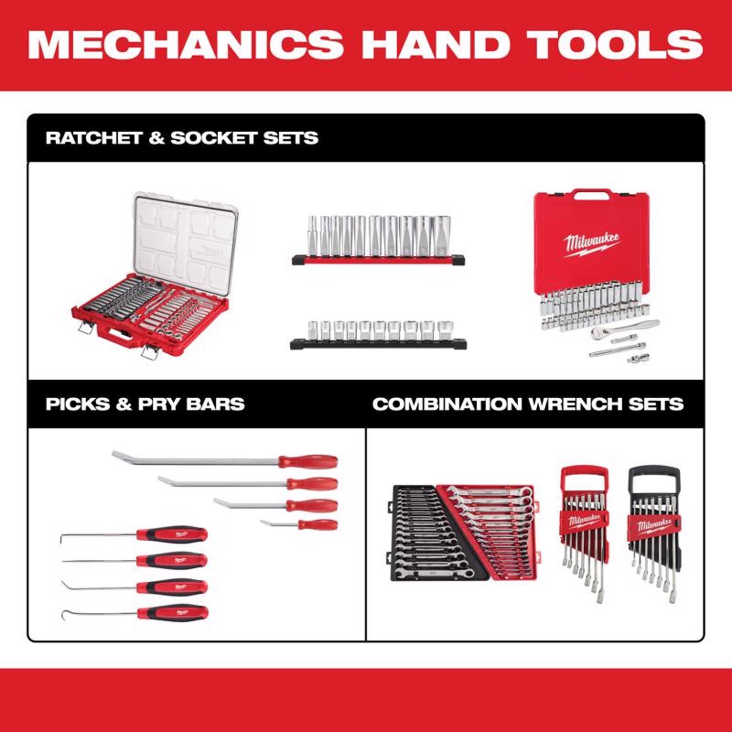 Milwaukee Packout 1/4 and 3/8 in. drive Metric and SAE Ratchet and Socket Set 90 teeth