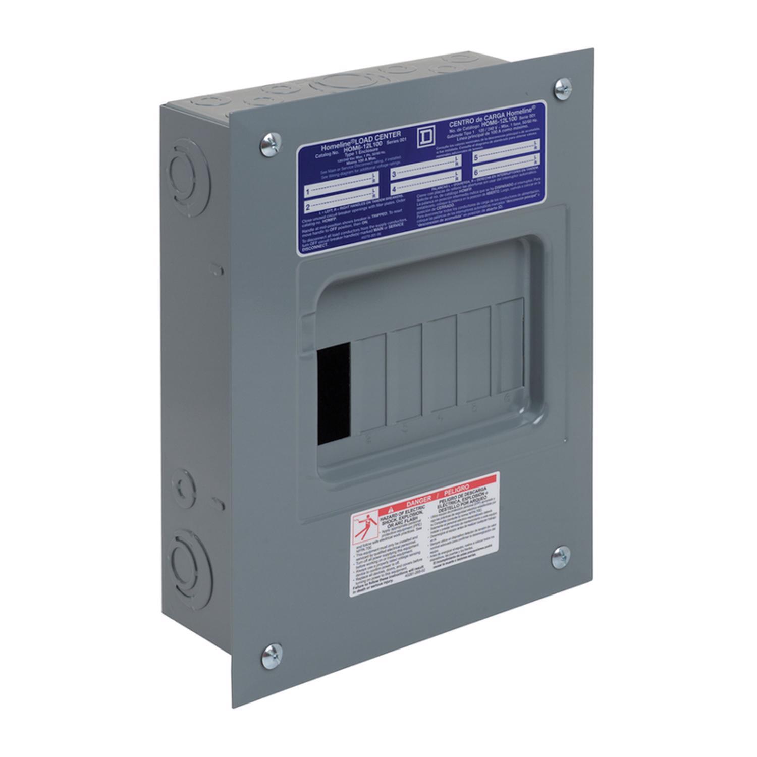 Square D HomeLine 100 amps 120/240 V 6 space 12 circuits Flush Mount Main Lug Load Center