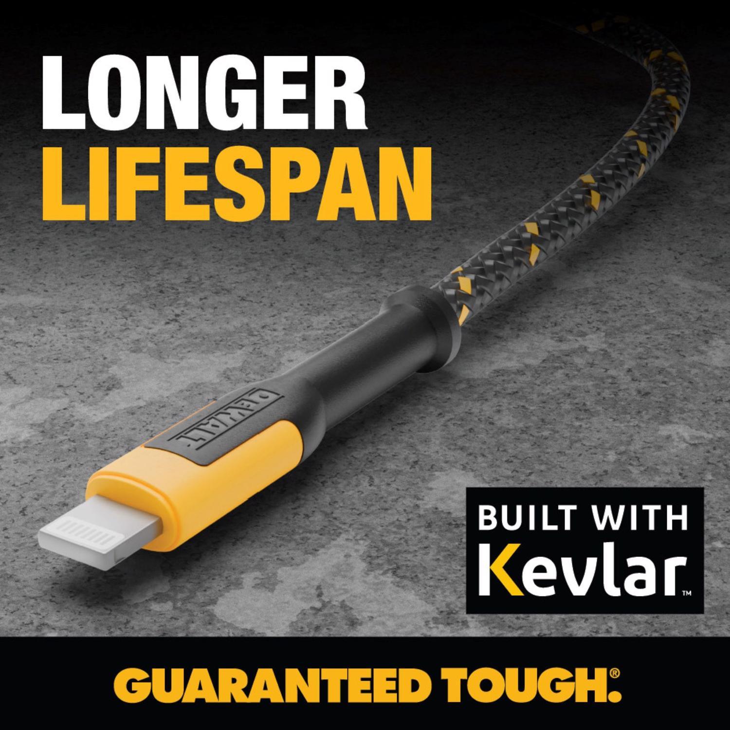 DeWalt Lightning to USB Charge and Sync Cable 4 ft. Black/Yellow