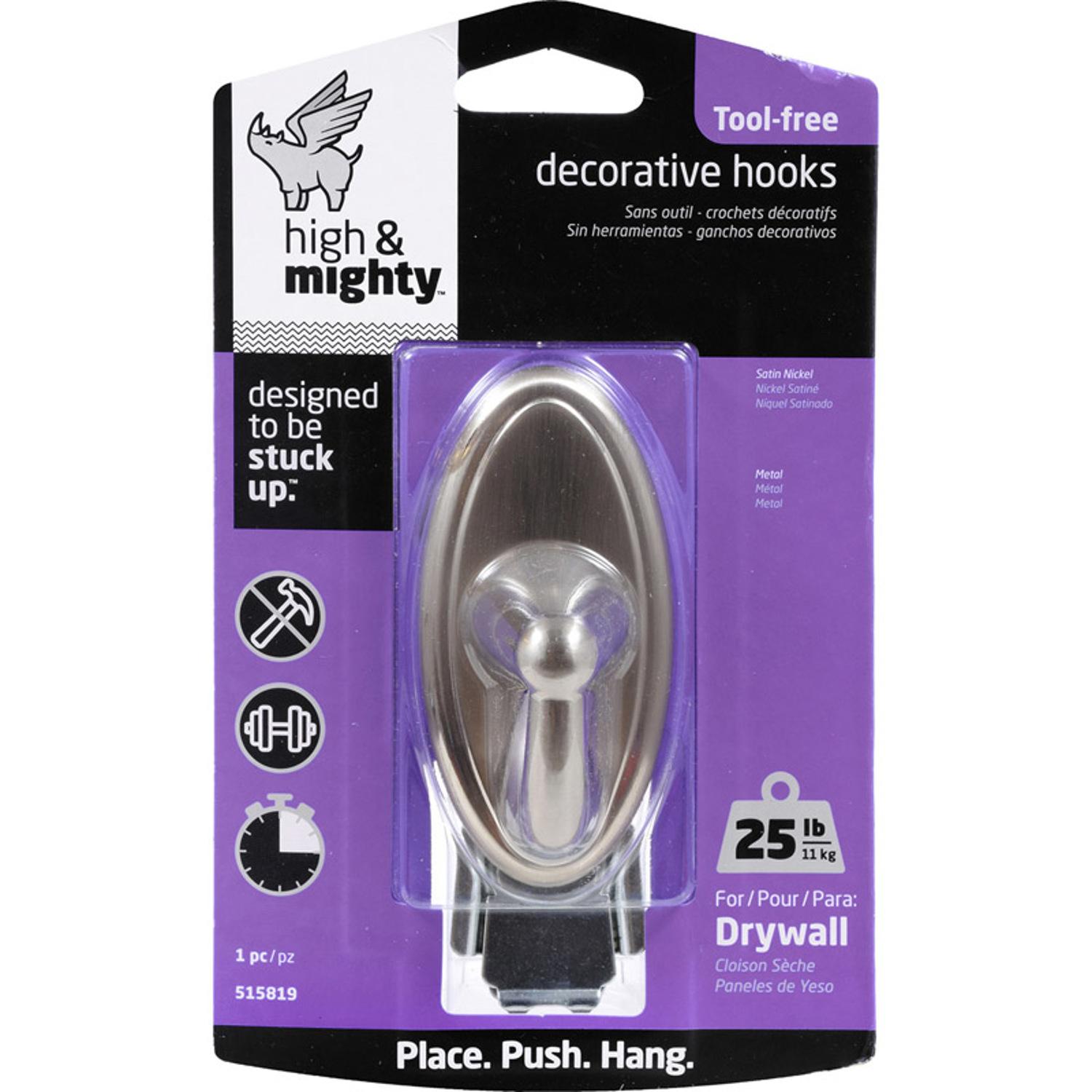 High & Mighty 3.5 in. L Satin Nickel Steel Oval Hook 25 lb. cap. 1 pk