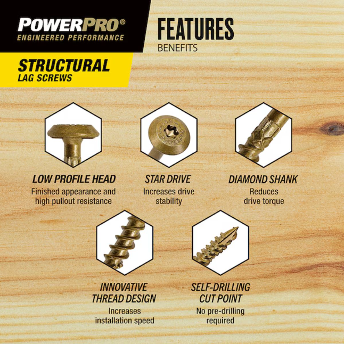 Power Pro 5/16-in x 6-in Epoxy Exterior Structural wood screws 75 Pieces