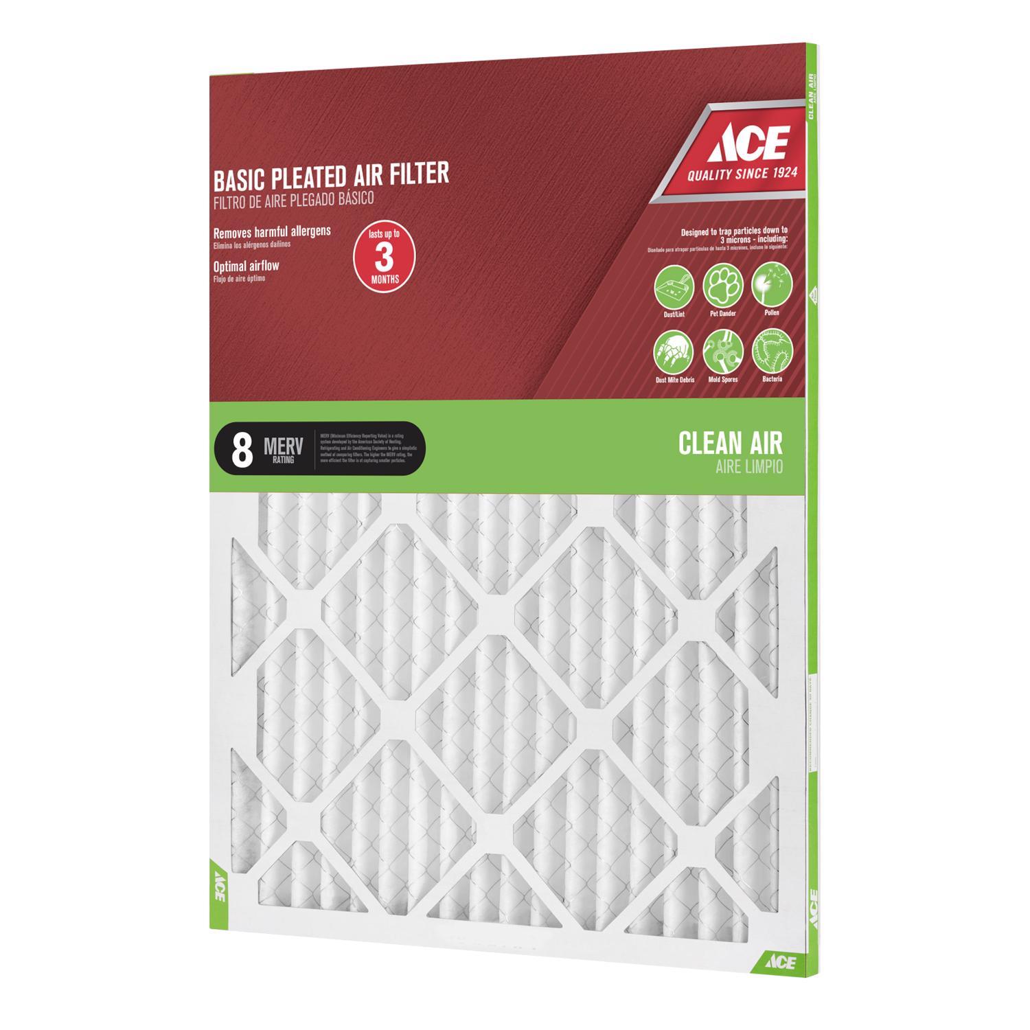 Ace 16 in. W X 24 in. H X 1 in. Synthetic 8 MERV Pleated Air Filter 1 pk