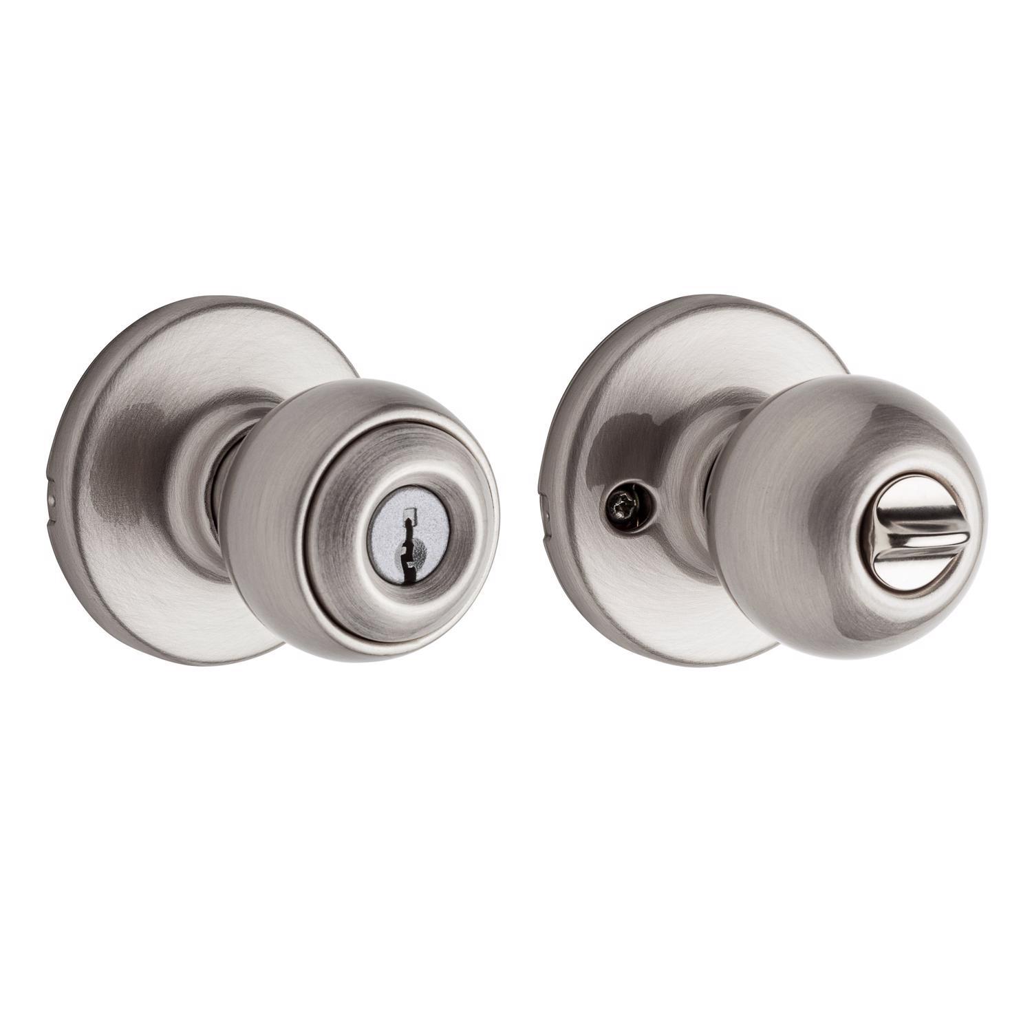 Kwikset Polo Satin Nickel Entry Door Knob 1-3/4 in.