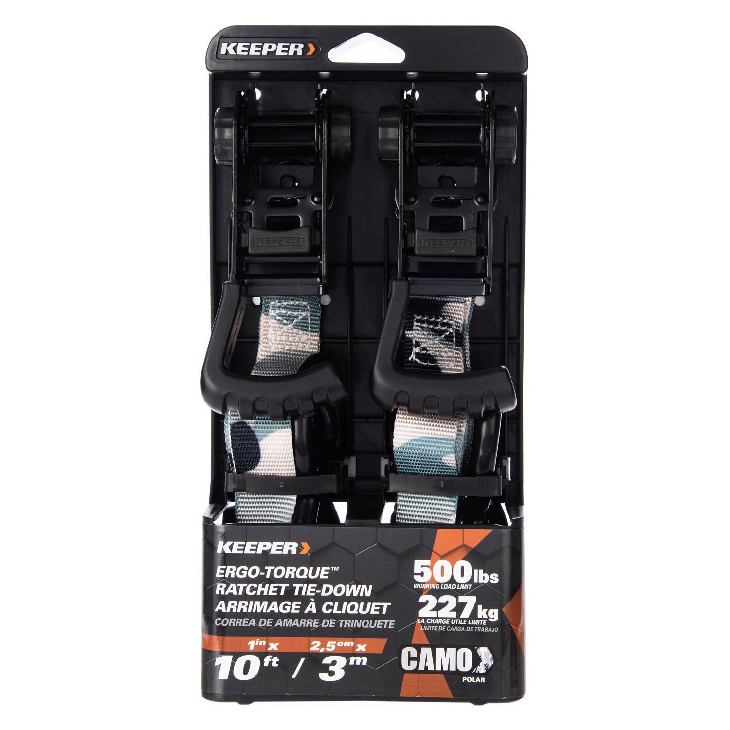 Keeper Ergo-Torque 1 in. W X 10 ft. L Camo Ratchet Tie Down Strap 500 lb 2 pk