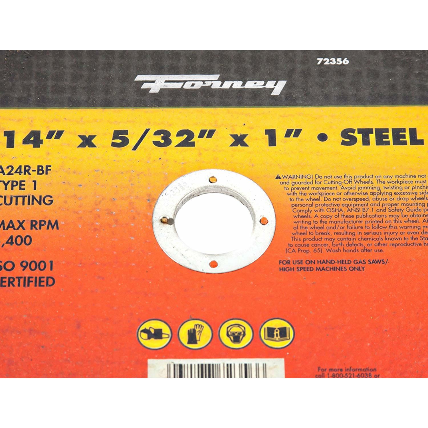 Forney 14 in. D X 1 in. X 5/32 in. thick Aluminum Oxide Metal Cutting Wheel 1 pc