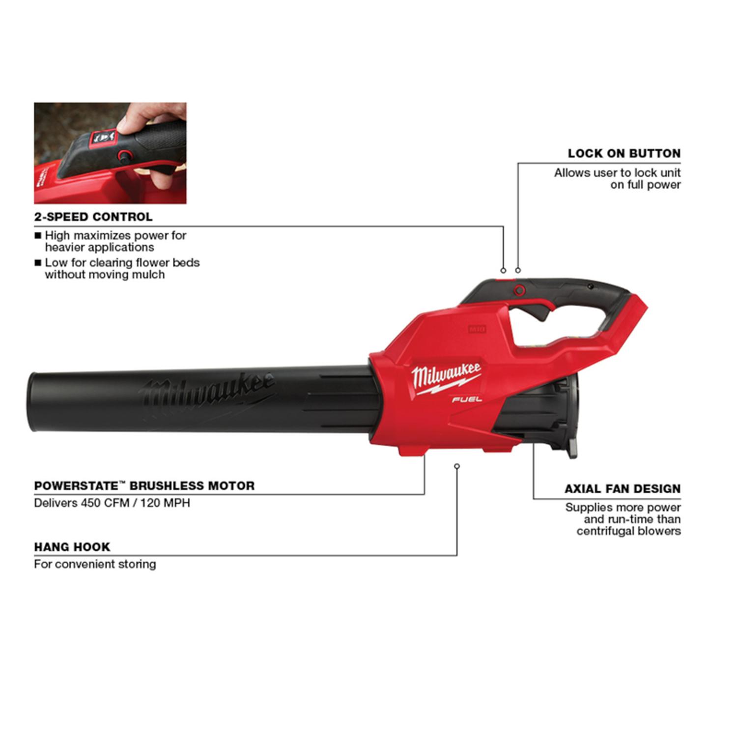 Milwaukee M18 FUEL 2724-20 120 mph 450 CFM 18 V Battery Handheld Leaf Blower Tool Only