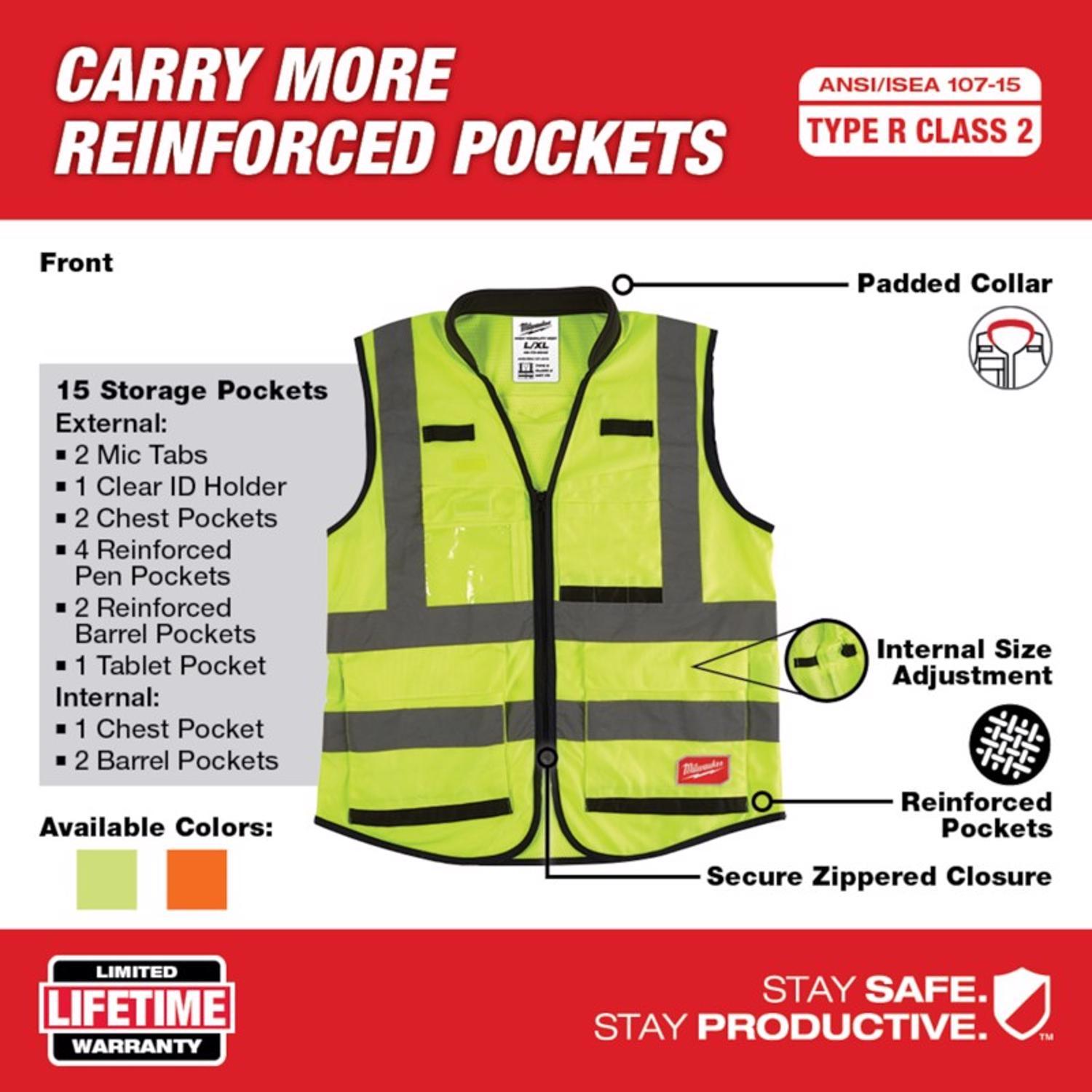 Milwaukee Class 2 with 15 Pockets Performance Safety Vest High Visibility Yellow XXL/XXXL