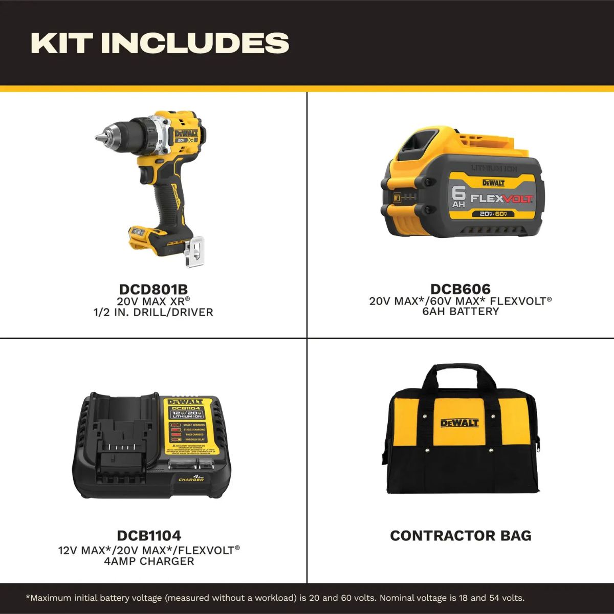 Dewalt 20V MAX XR 1/2-in. Drill/driver Kit With 6ah Flexvolt Battery