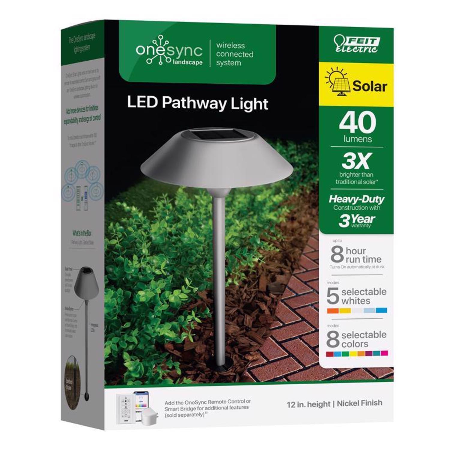 Feit OneSync Brushed Nickel Solar Powered 0.4 W LED Pathway Light 1 pk