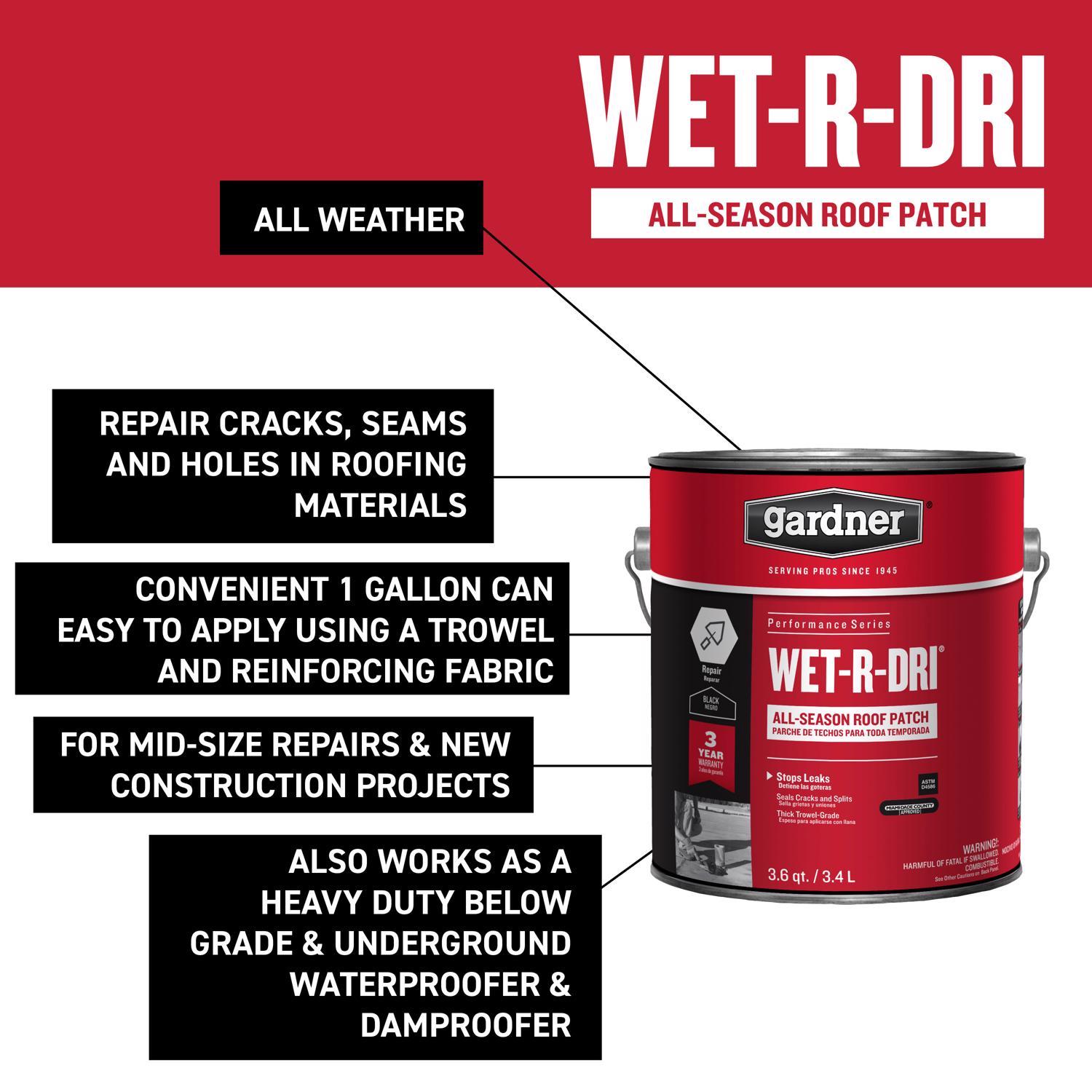 Gardner WET-R_DRI Gloss Black Patching Cement All-Weather Roof Cement 3.6 qt. cap.