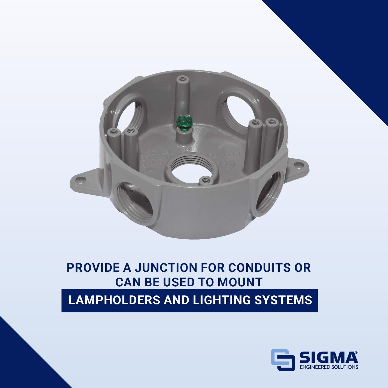 Sigma Engineered Solutions New Work 16 cu in Round Die-Cast Metal Weatherproof Box Gray
