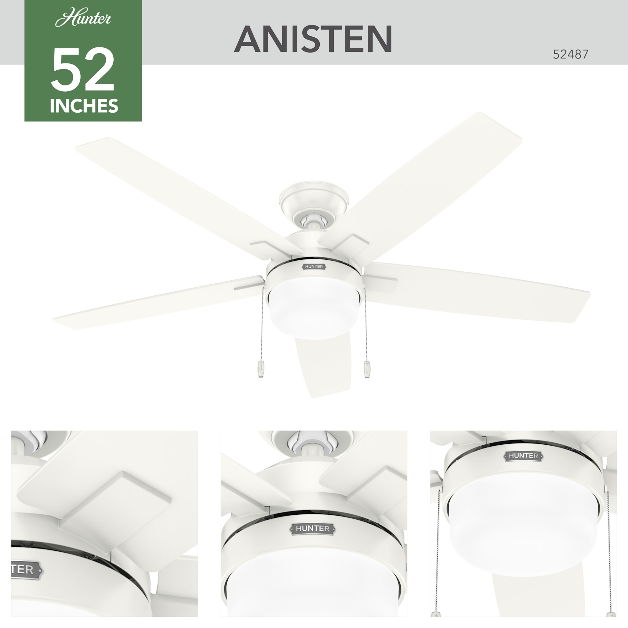 Hunter Anisten 52 in. White LED Indoor Ceiling Fan