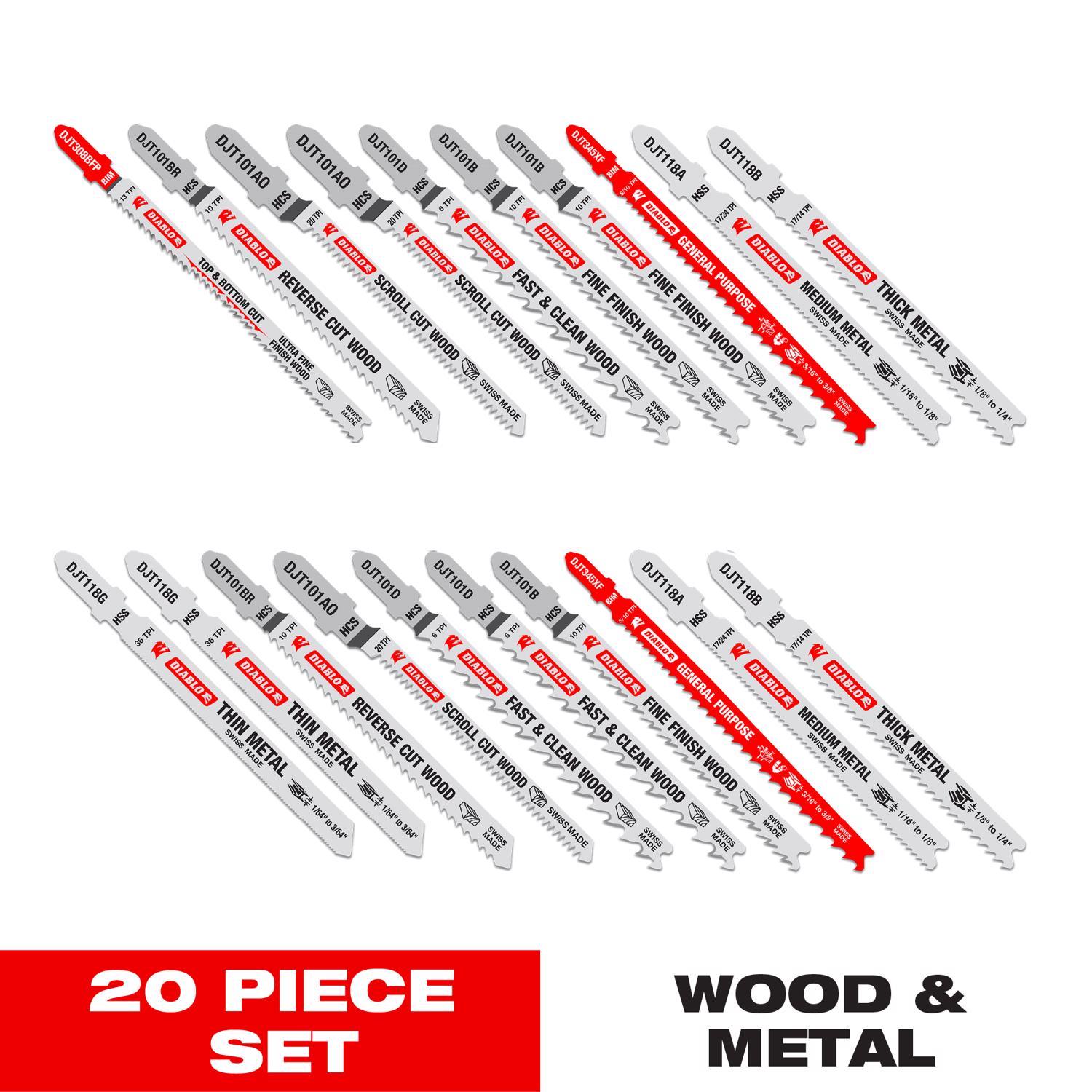 Diablo 0 in. T-Shank Fiber Cement & Plaster Jig Saw Blade Set 20 pc