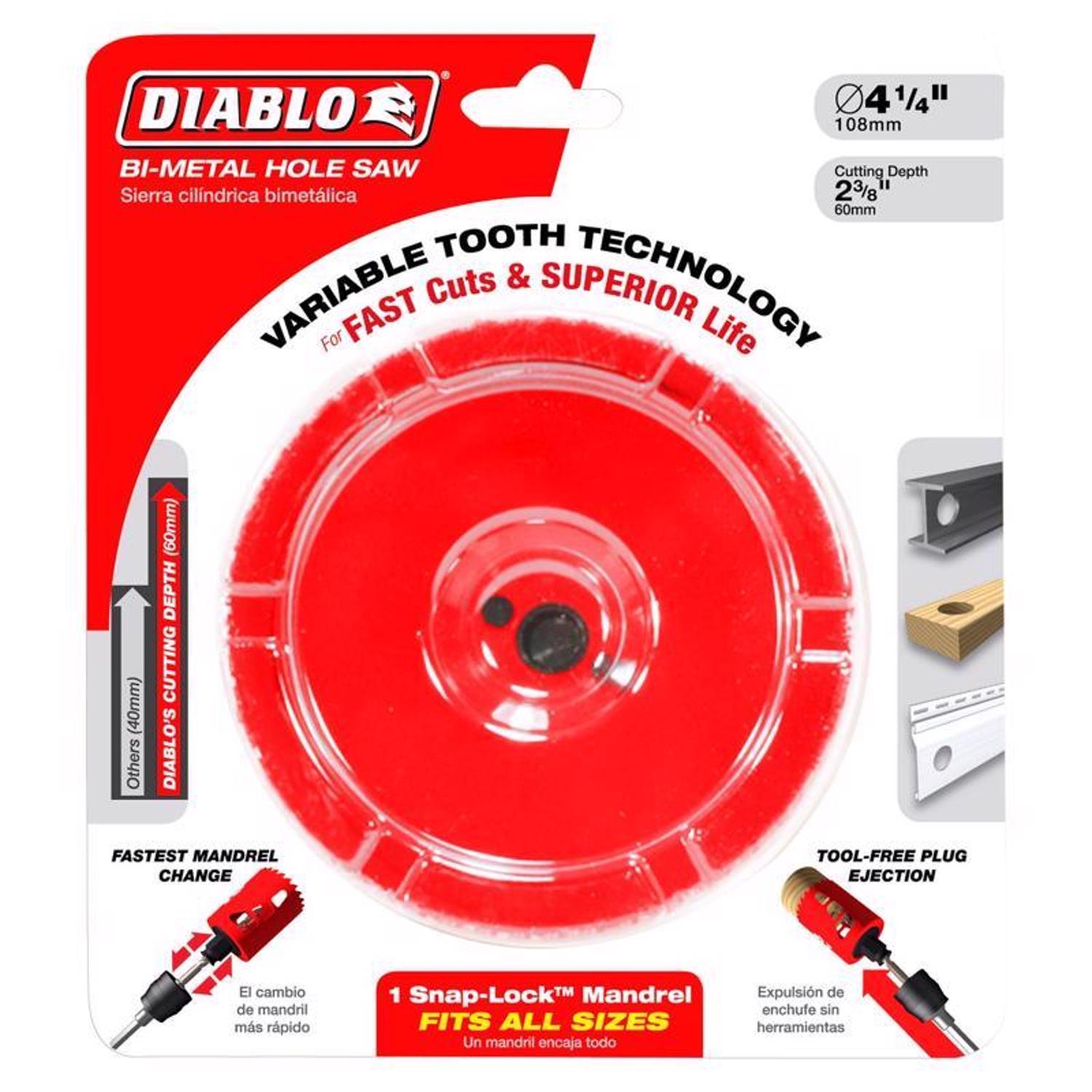 Diablo Snap-Lock Plus 4-1/8 in. Bi-Metal 2-3/8 in. L Hole Saw Arbor Included