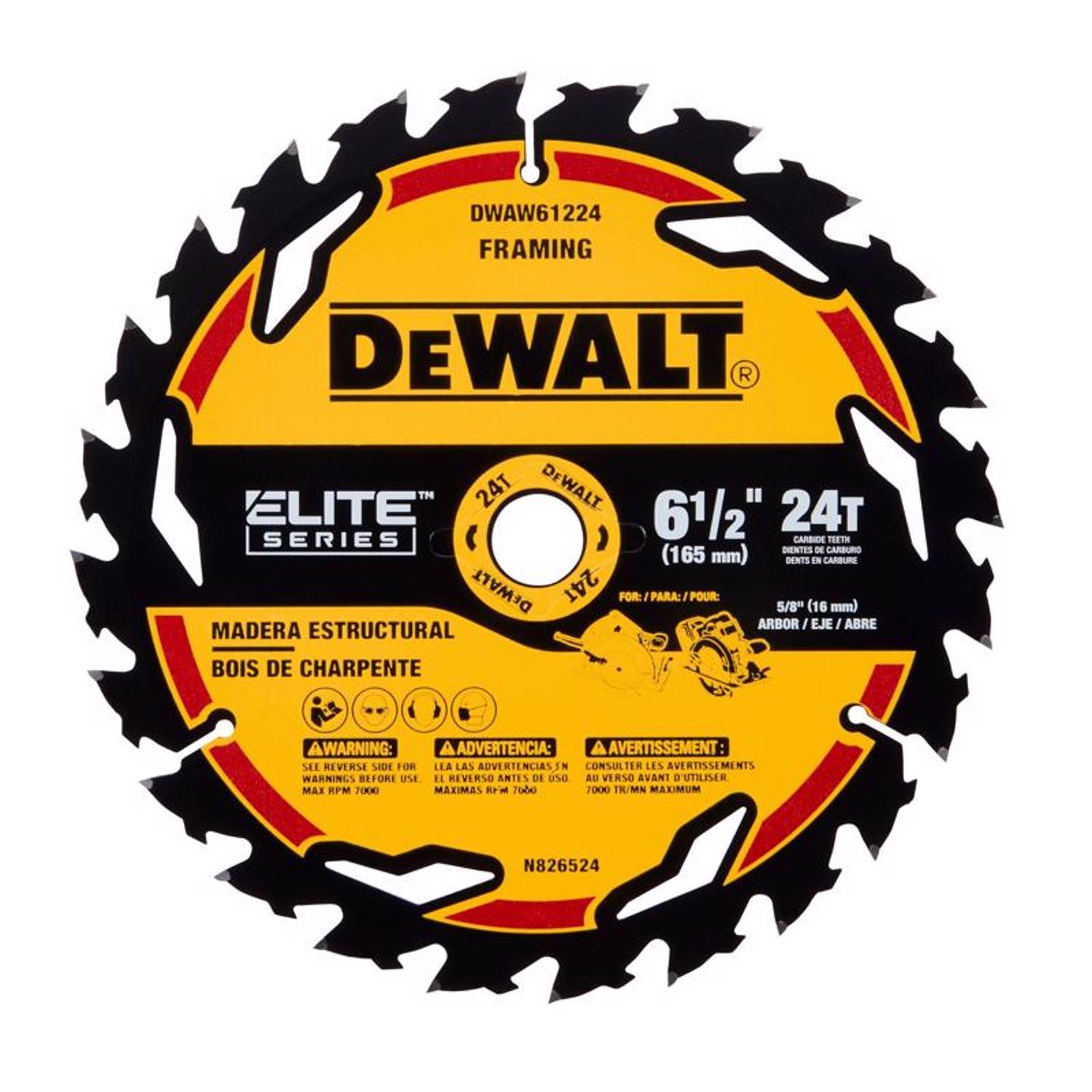 DEWALT Elite Series 6-1/2 in. D X 5/8 in. Carbide Circular Saw Blade 24 teeth 1 pk