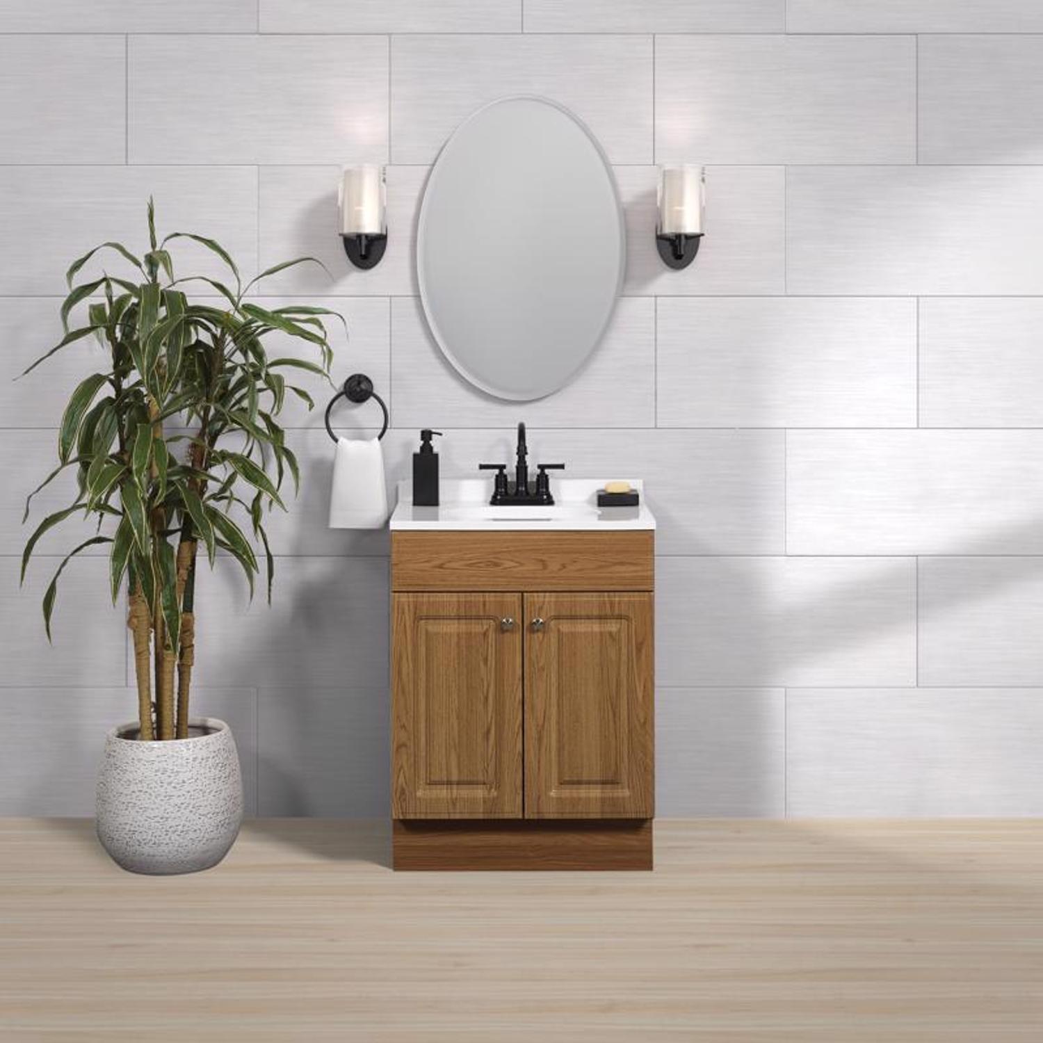 Zenna Home Single Oak Bathroom Vanity 24 in. W X 18 in. D X 35 in. H