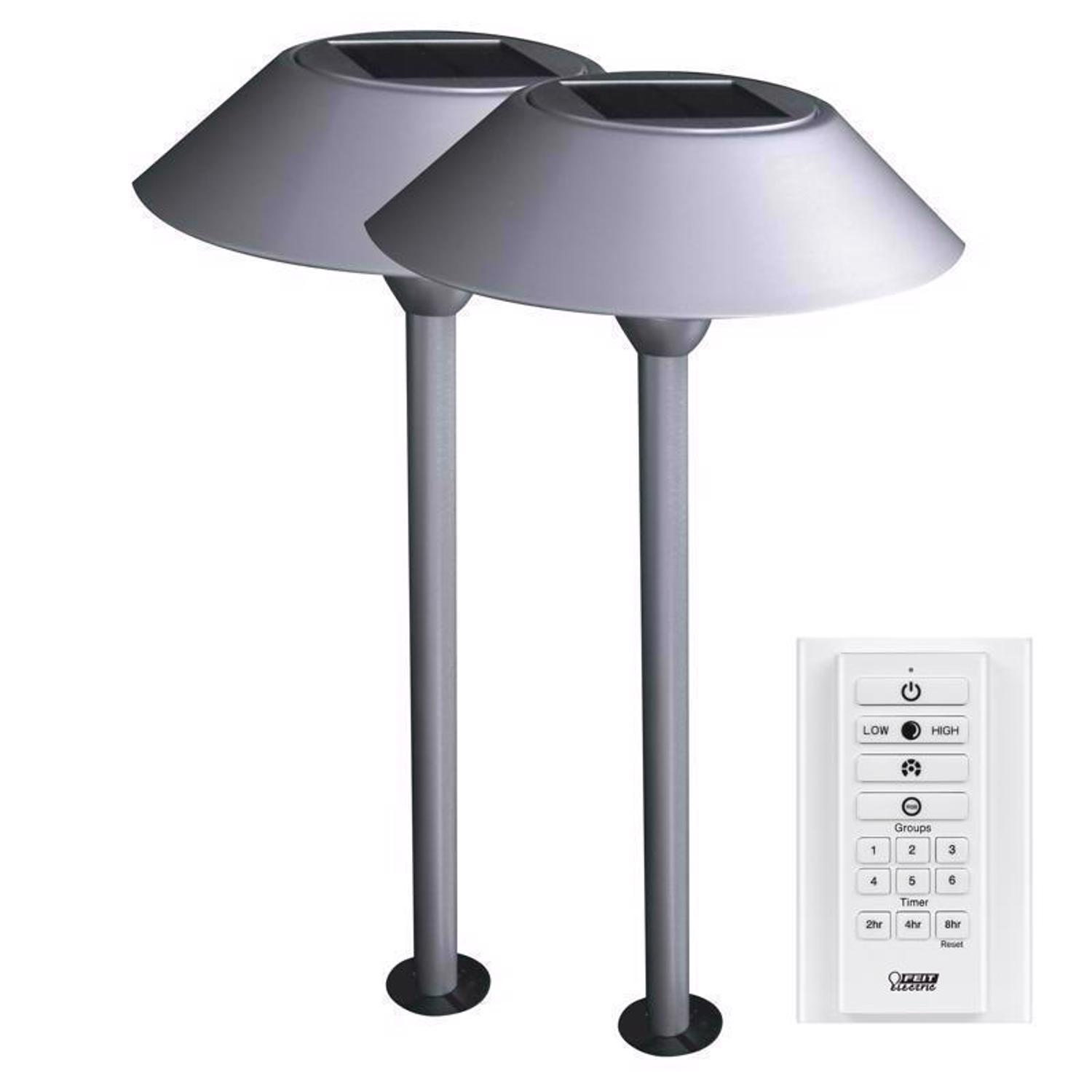 Feit OneSync Brushed Nickel Solar Powered 0.4 W LED Pathway Light 2 pk