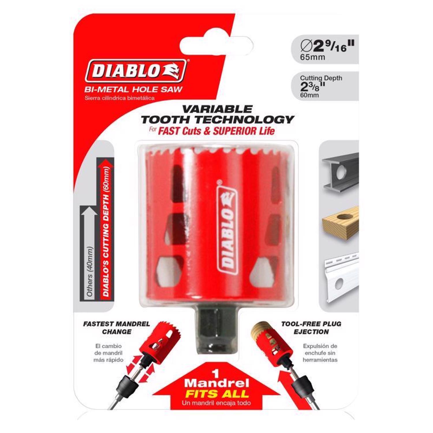 Diablo Snap-Lock Plus 2-9/16 in. Bi-Metal 2-3/8 in. L X 3/8 in. D Hole Saw