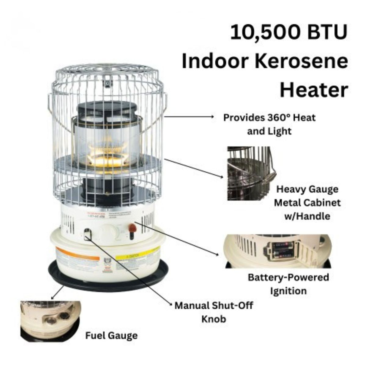 Comfort Glow Indoor Kerosene Convection Heater 10,500 BTUs White