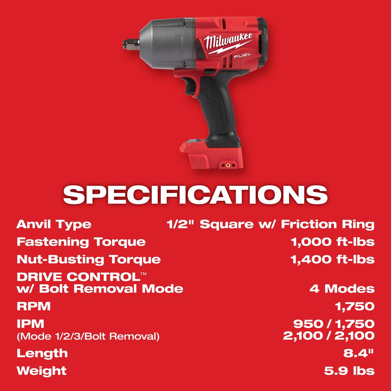 Milwaukee M18 FUEL 18 V 1/2 in. Cordless Brushless Impact Wrench Kit (Battery & Charger)