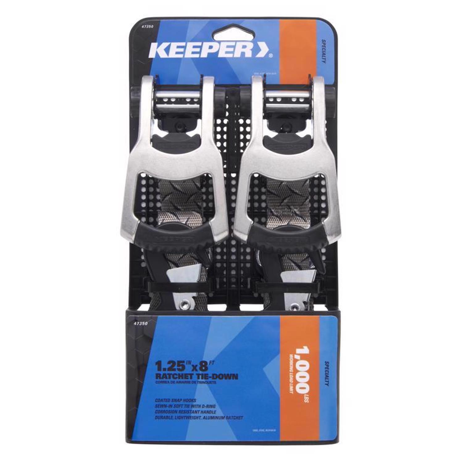 Keeper 1.25 in. W X 8 ft. L Gray Tie Down w/Ratchet 1000 lb 2 pk