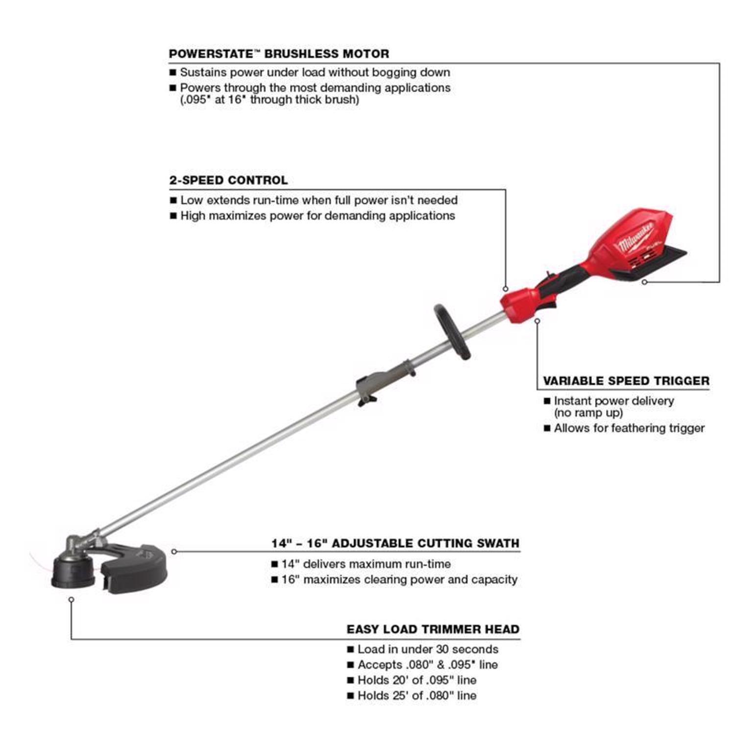 Milwaukee M18 FUEL Quik-Lok 2825-20ST 16 in. 18 V Battery String Trimmer Tool Only