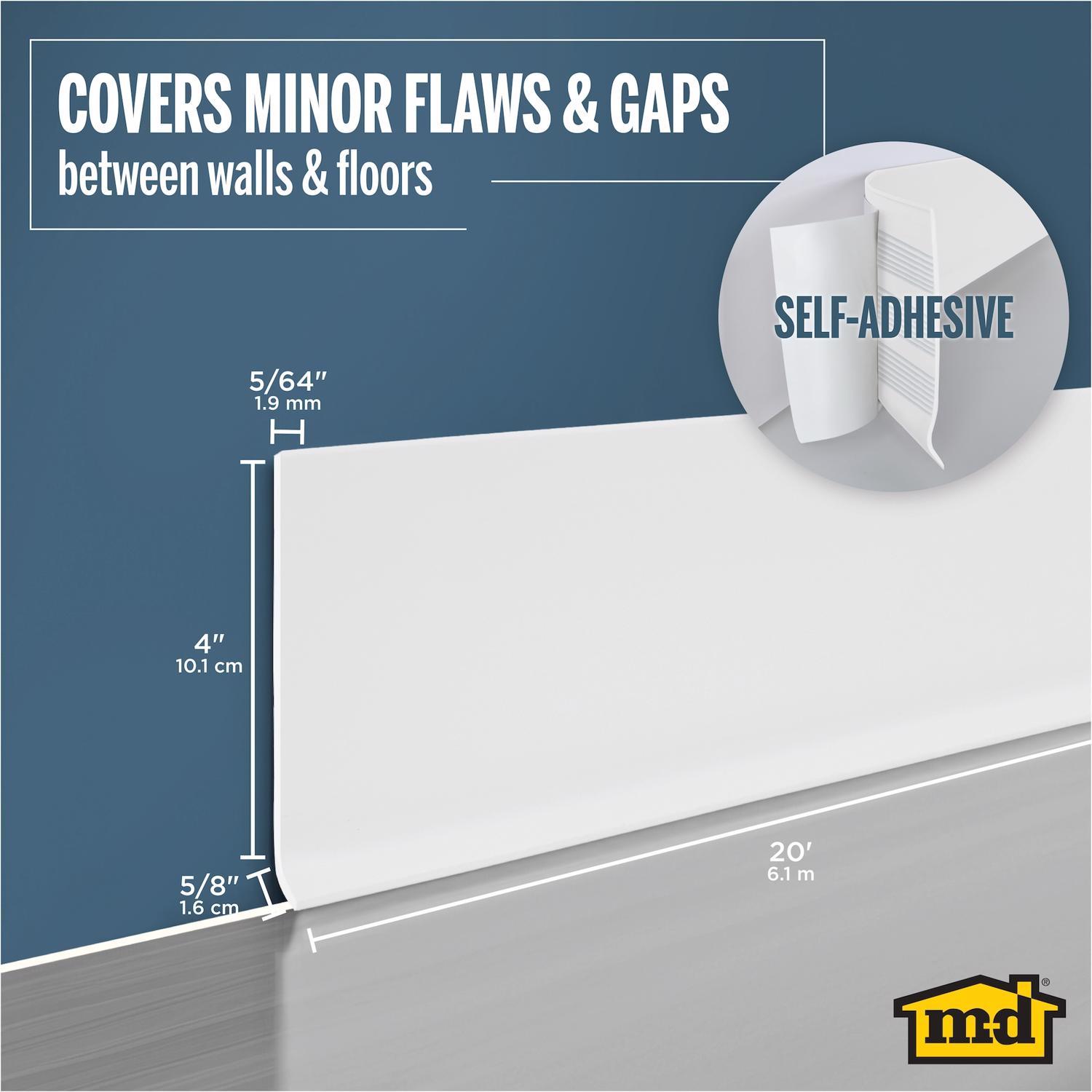 M-D Building Products 4 in. H X 0.08 in. W X 20 ft. L Self-Stick Snow White Vinyl Wall Base