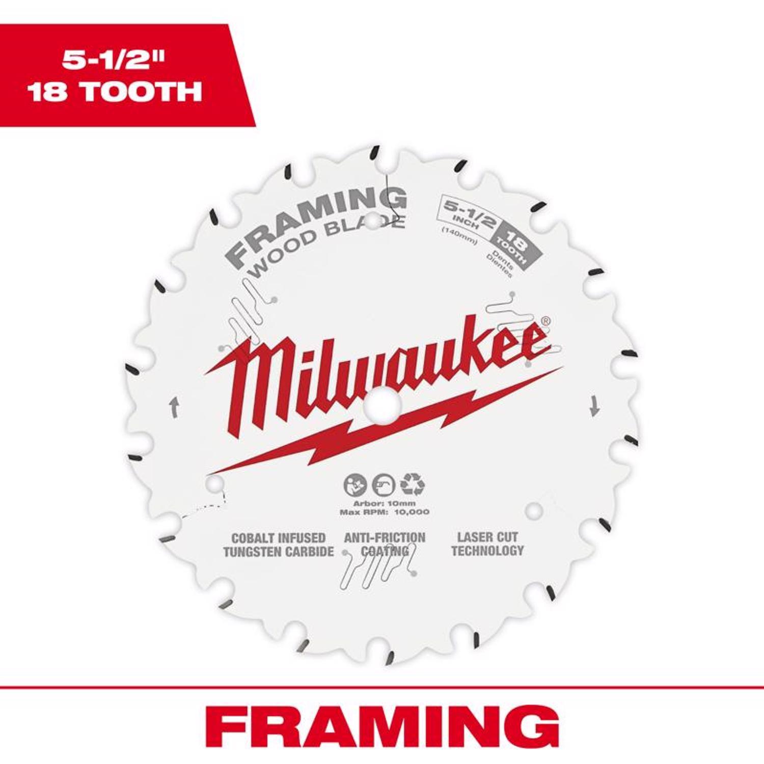 Milwaukee 5-1/2 in. D X 10 mm Tungsten Carbide Framing Blade 18 teeth 1 pk