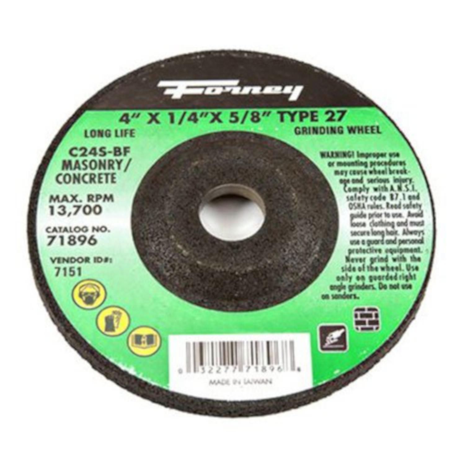 Forney 4 in. D X 5/8 in. in. X 1/4 in. thick Masonry Grinding Wheel 1 pc