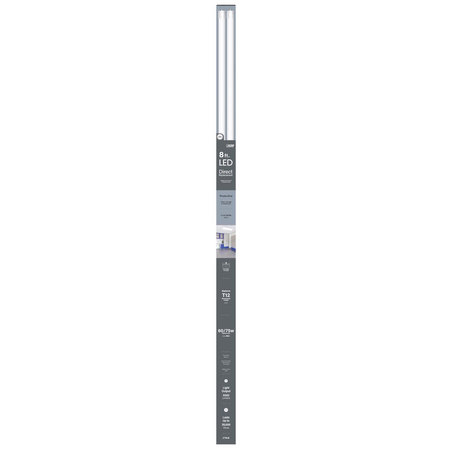 Feit T12 Cool White 96 in. 1-Pin T12 LED Linear Lamp 60/75 Watt Equivalence 2 pk