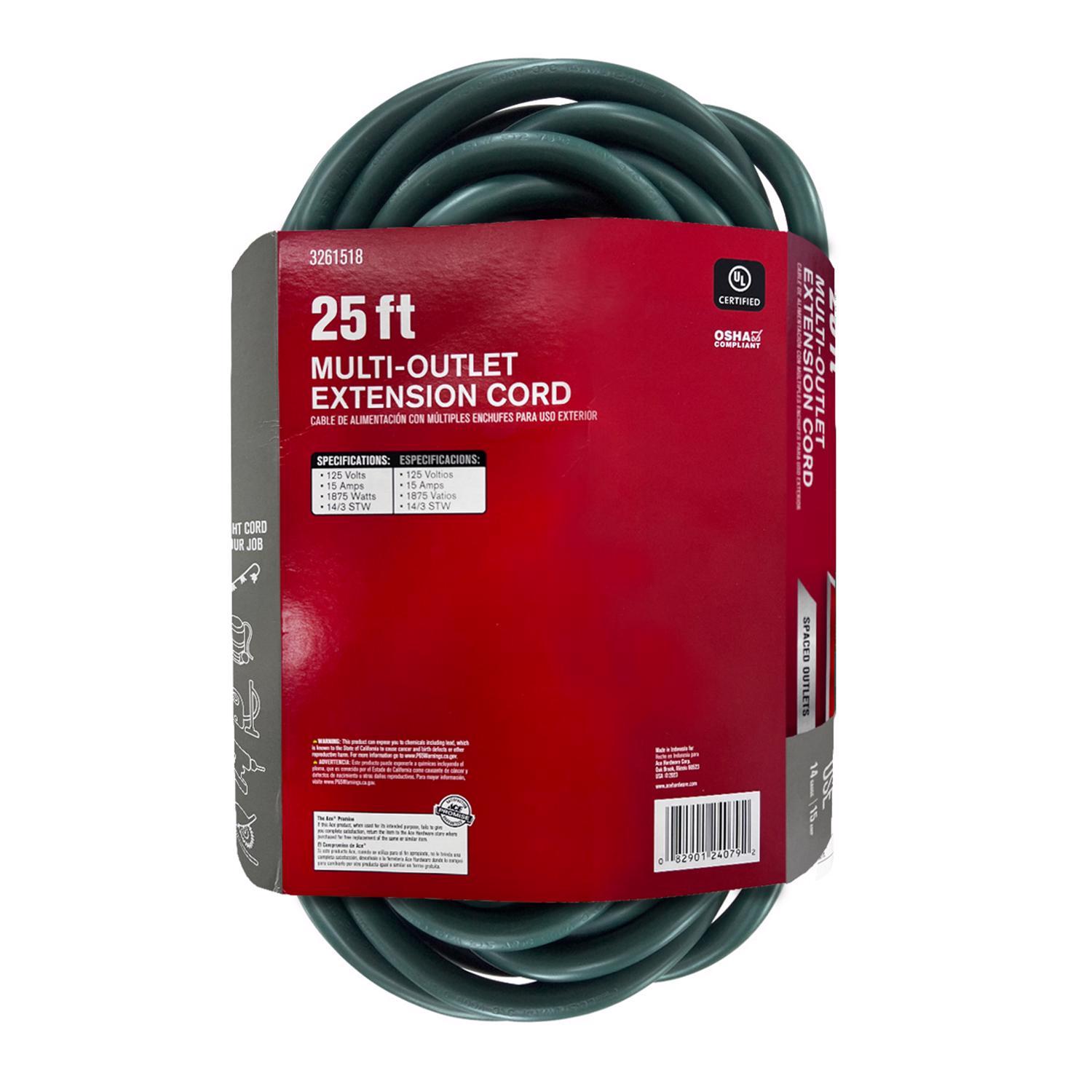 Ace Outdoor 25 ft. L Green Triple Outlet Cord 14/3 STW
