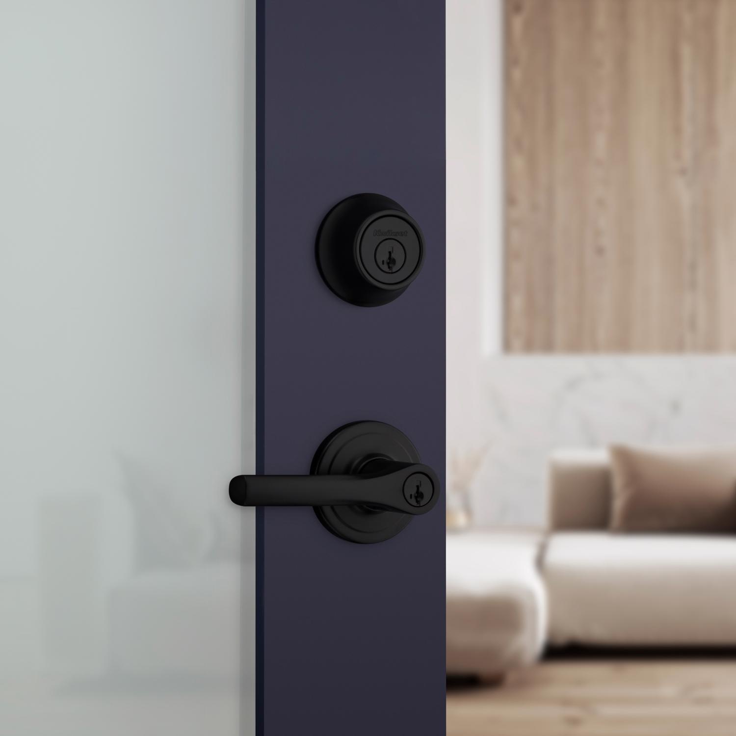 Kwikset Matte Black Lever and Single Cylinder Deadbolt KW1 1-3/4 in.