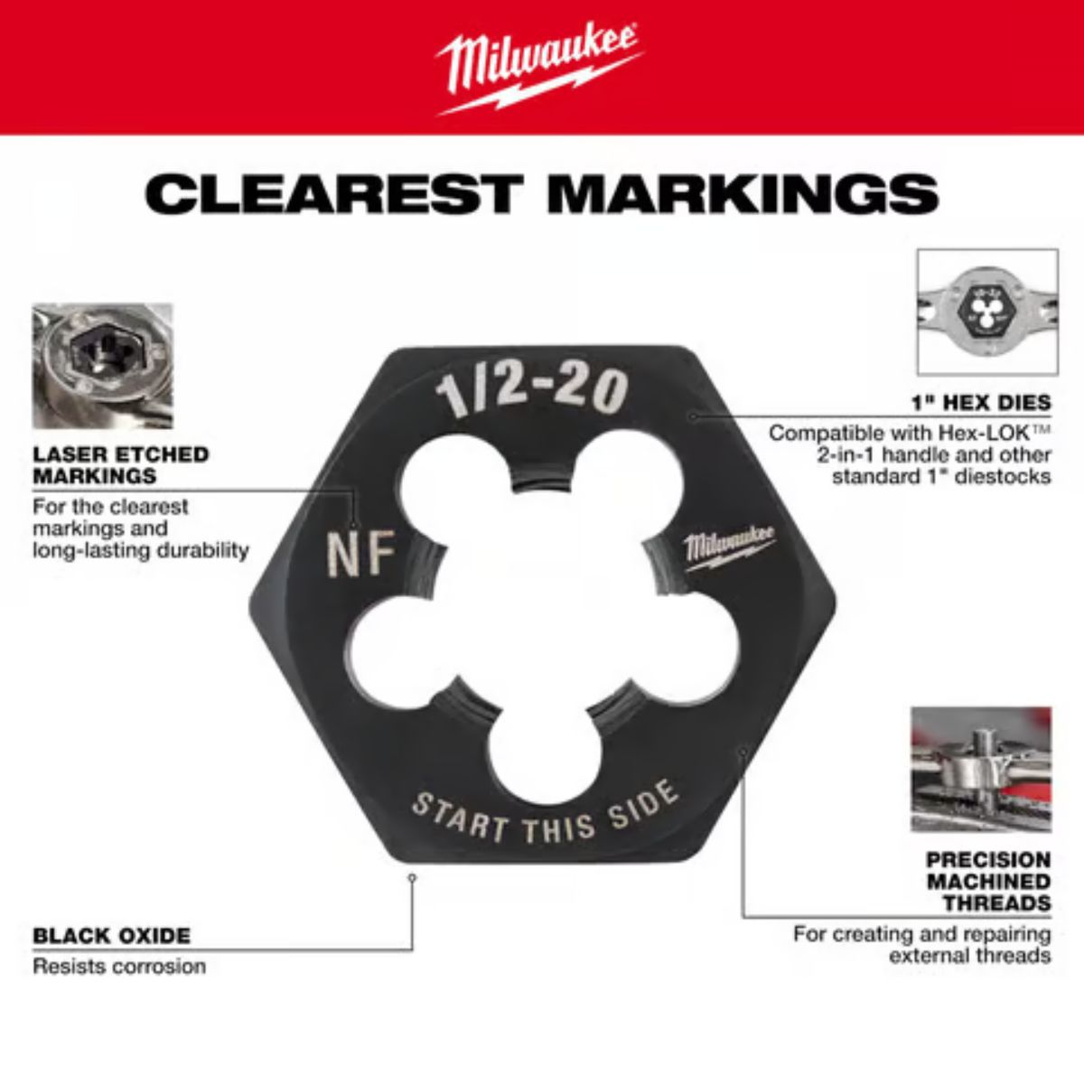 Milwaukee SAE 1/2-13 NC 1 in. Hex Threading Die