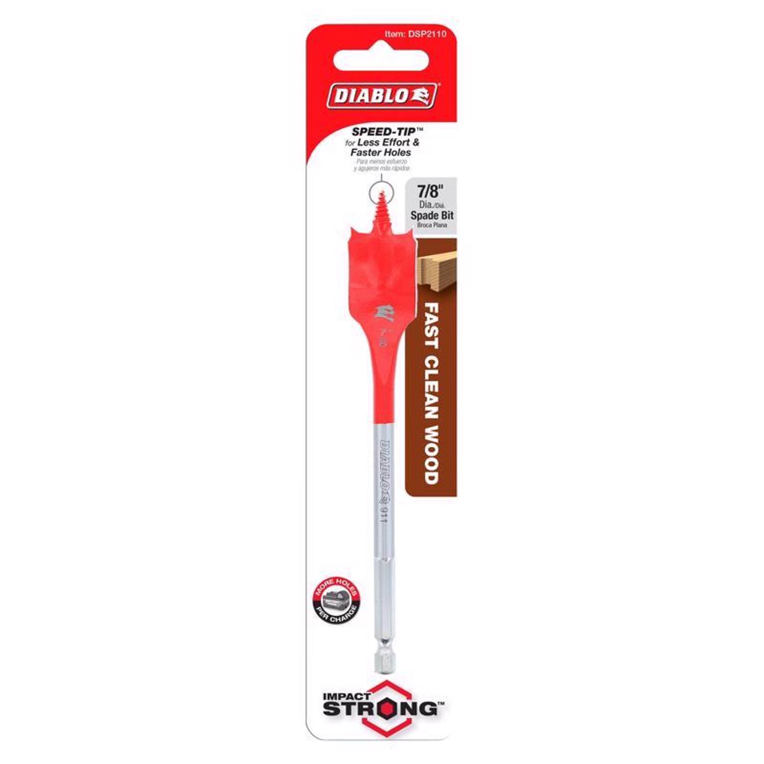 Diablo 7/8 in. X 6 in. L High Speed Steel Clean Wood Spade Bit Hex Shank 1 pk
