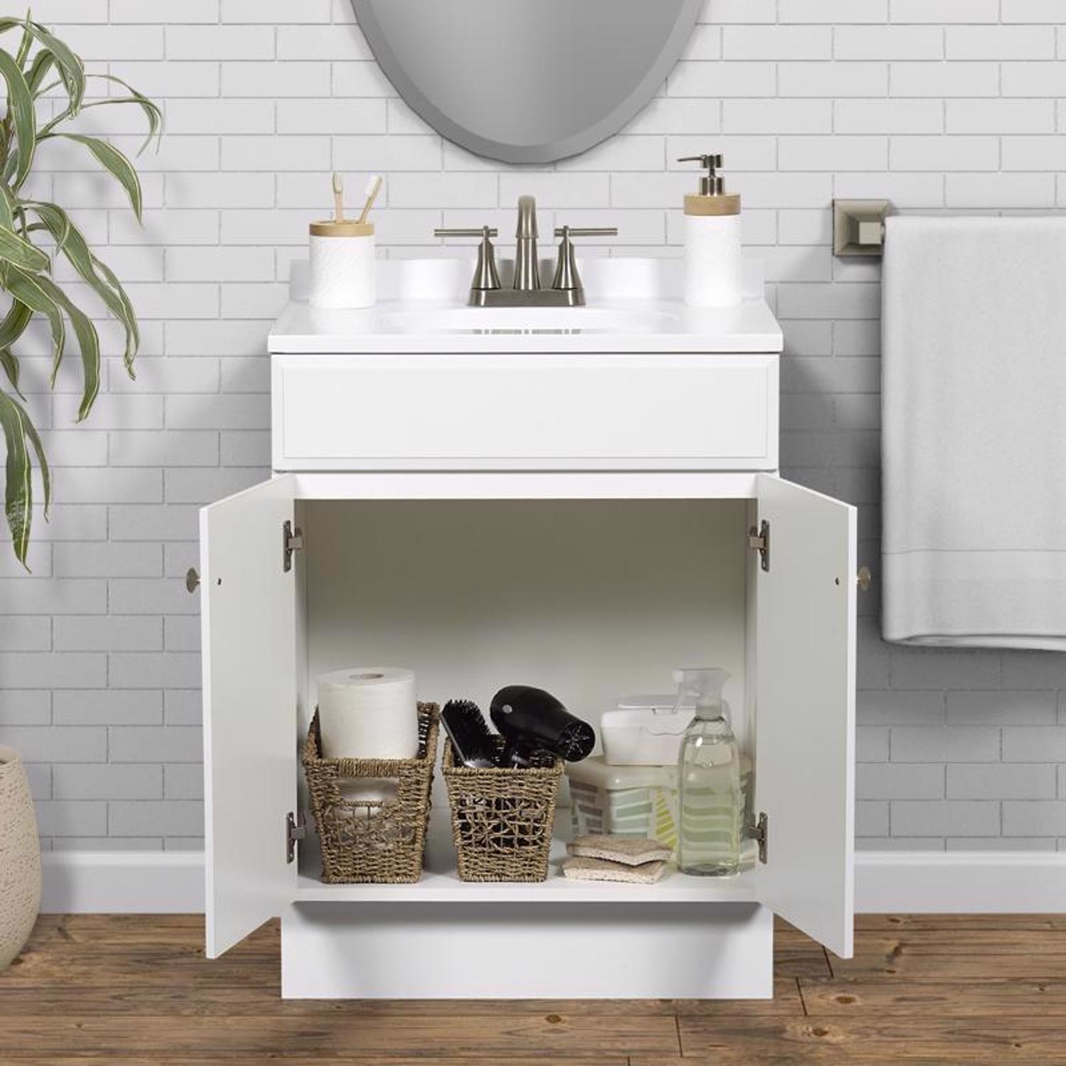 Zenna Home Single White Bathroom Vanity 24 in. W X 18 in. D X 35 in. H