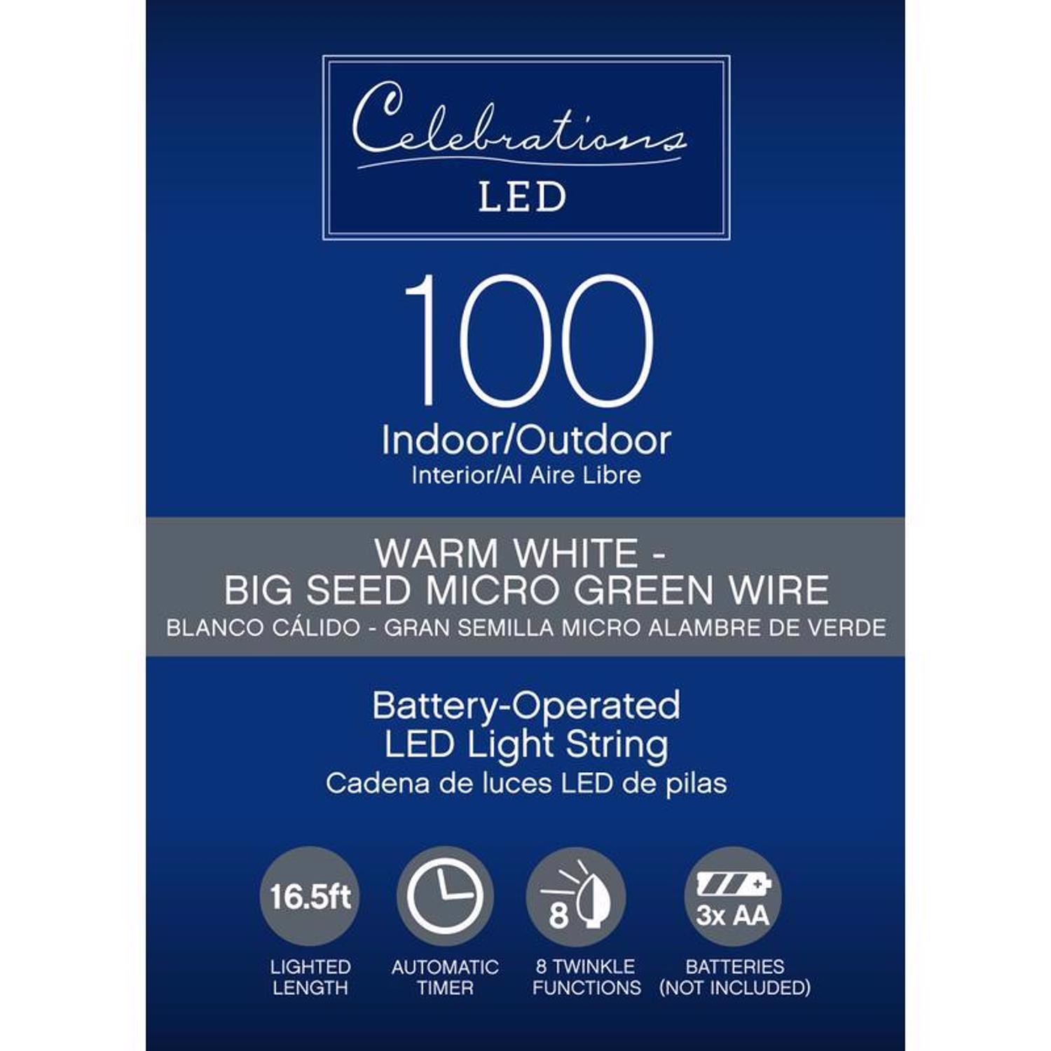 Celebrations LED Micro Dot/Fairy Clear/Warm White 100 ct String Christmas Lights 16.5 ft.