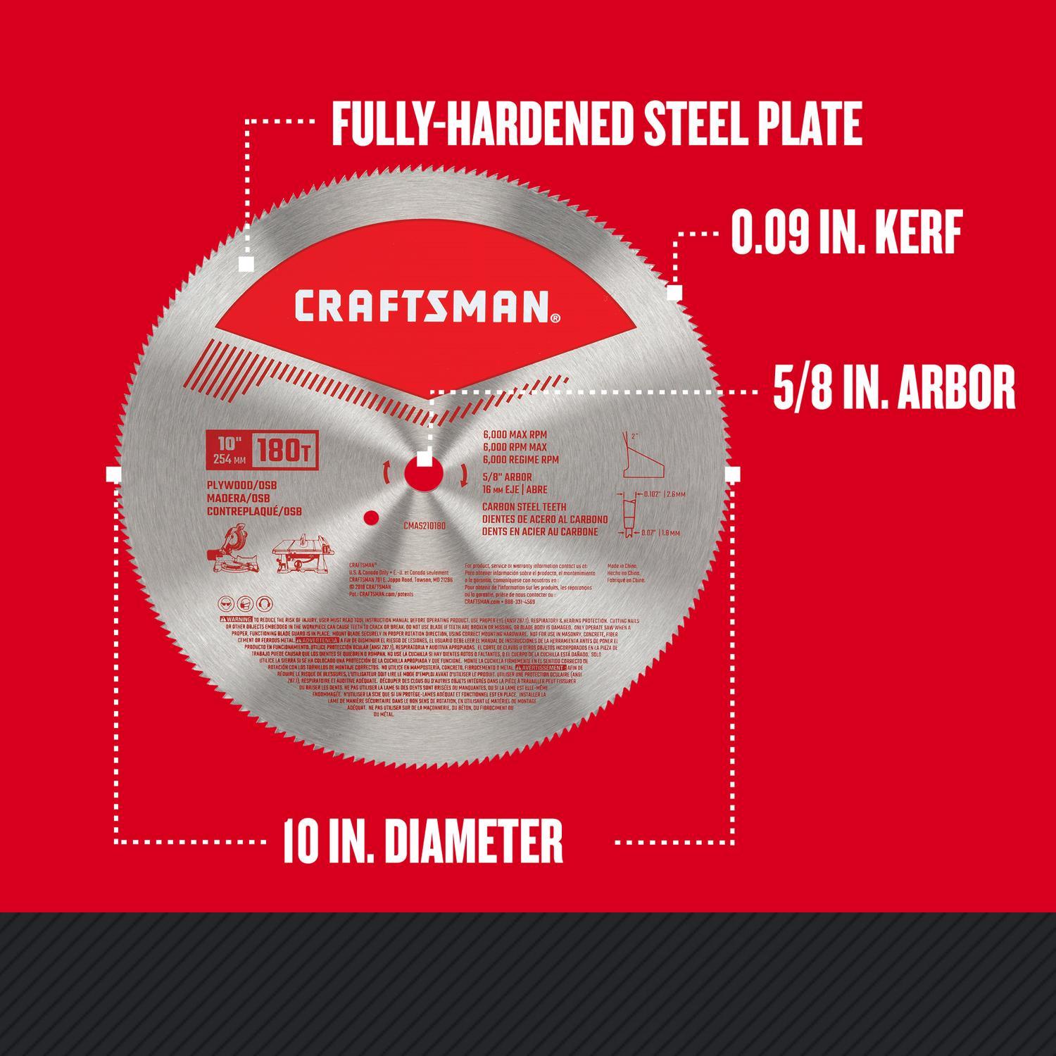 CRAFTSMAN 10 in. D X 5/8 in. Carbon Steel Circular Saw Blade 180 teeth 1 pc
