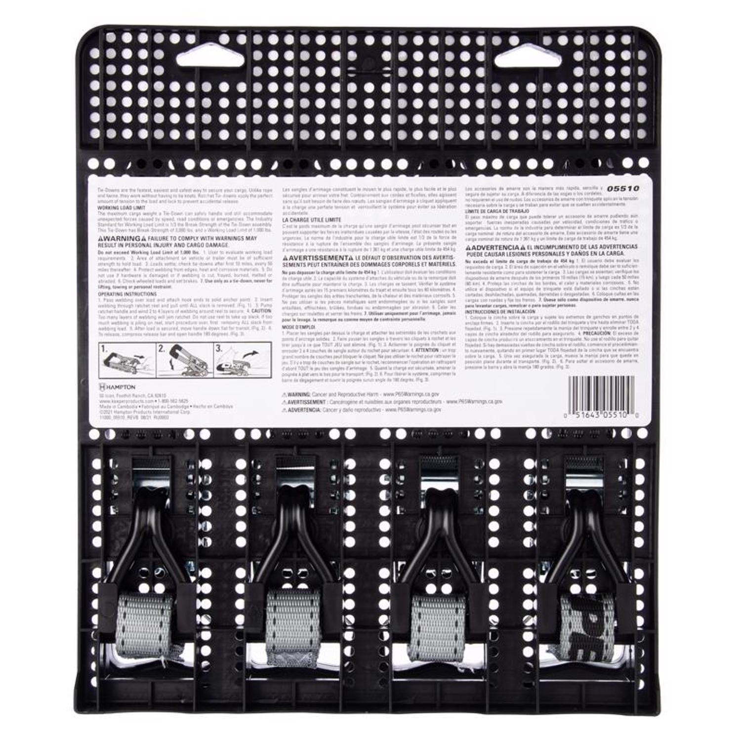 Keeper 1 in. W X 12 ft. L Gray Ratchet Tie Down Strap 1000 lb 4 pk